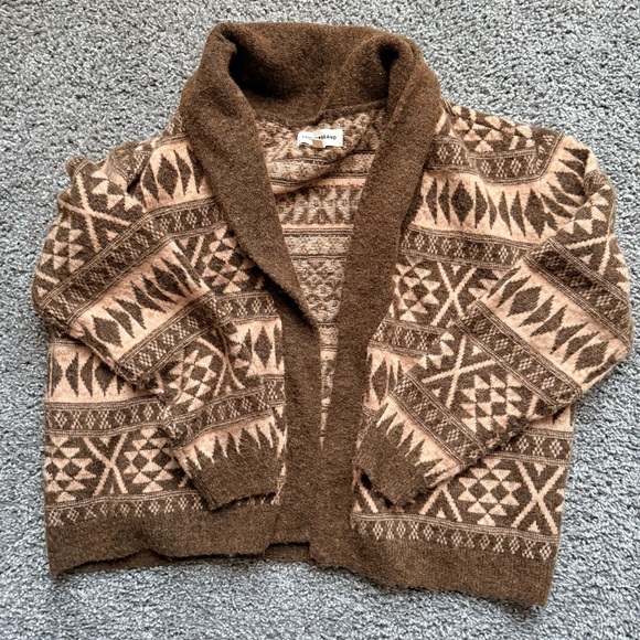 Lucky Brand Sweaters - Lucky Brand Brown Western Shawl Collar Geometric Cardigan Size M